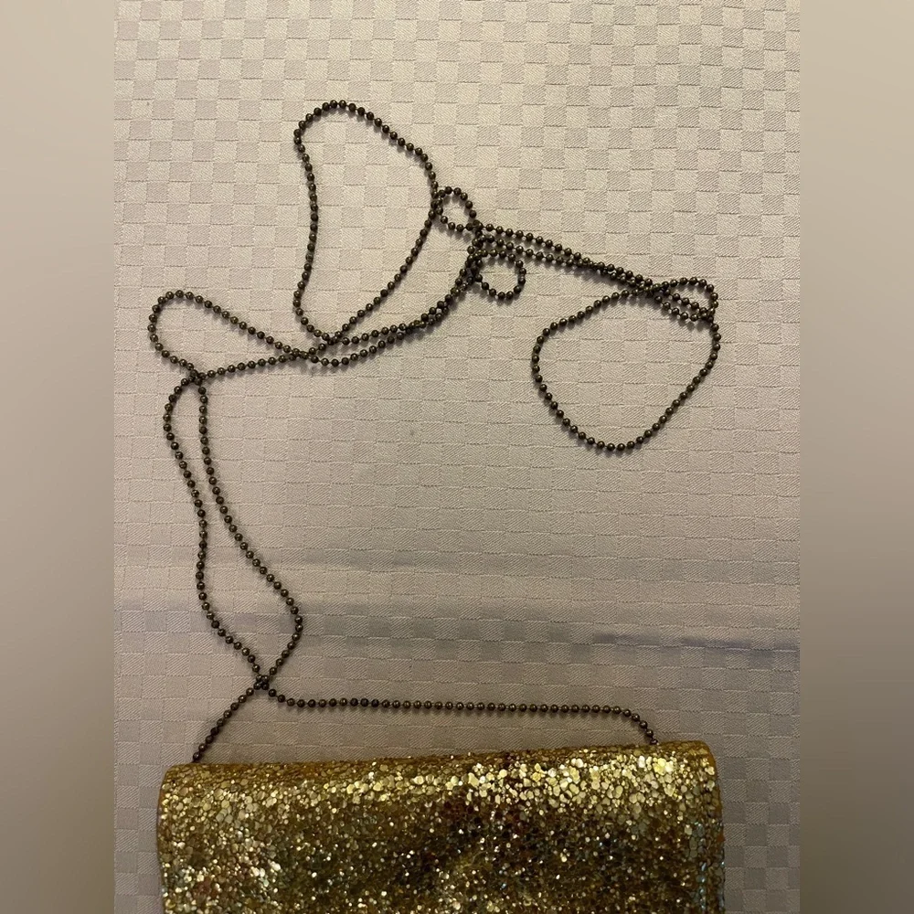 Shirl Miller LTD. vintage gold glitter crossbody bag clutch w/ chain strap.​